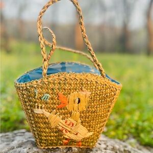 Handcrafted Straw Tote Bag with Signing Duck